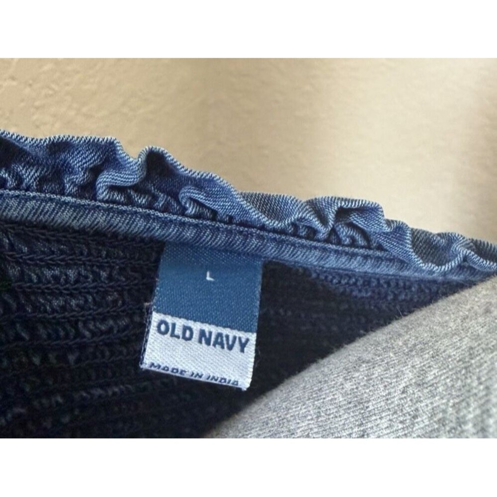 Old Navy Women's Dark Wash Blue V-Neck Smocked Bodice Long Sleeve Midi Dress - Picture 6 of 10
